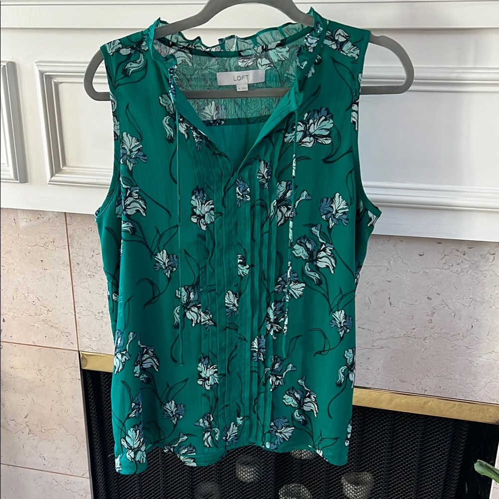 LOFT Teal Floral Sleeveless Blouse